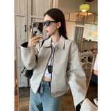 Striped Vintage Y2K Jacket Women Design Double Sided Wear Loose Streetwear Coat Casual American Fall Winter Long Sleeve Top