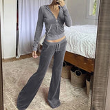 Hot New Pantsuit Women Tracksuit Set Two Pieces Slim Fit Velour Velvet Outfit Casual Zip Up Hoodie Jacket Vertical Sweatpants
