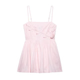 3d Plant Flower Sweet Chic Pink Short Dress Sleeveless Square Collar Fashion Summer Dress For Women Elastic Bust Female Vestidos