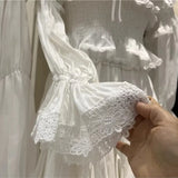 Flare Sleeve Slack Neck Shirts+Ruffle Short Skirt Sets Summer Slim Embroidery Lace Crop Top Sweet Pleat A-line Skirt 2 Piece Set