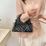 Women's Small PU Polka Dot Ruched Bow Handbag Retro Sweet Cool Aesthetic Daily Street Crossbody Bag New Handbags