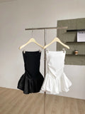 Pbong  Summer American Style Dress Folds Dress Women Strapless Sexy Slim Sleeveless Ruched Splice Y2K Female Club Party Dress