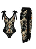 String One Piece Swimsuit & Vent Skirt Padded Sexy Swimwear Women Bathing Suit Female Swimming Summer Beachwear Bodysuit