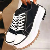 Pbong  Spring Hot Sale Of The Season Women's Low-Top Thick-Heeled Canvas Shoes Adhesive Flat Heel Single Shoes Rubber Outsole Pure
