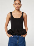lack Ruffled Patchwork Tank Top Pullover Female Backless Solid Fashion Elegant Sleeveless Slim Vest Y2k Top Women Summer