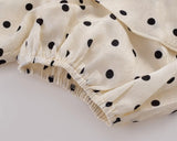 French Retro Polka Dot Print Long Dress Sweet Chic V-neck Summer Women Dress Short Sleeve High Waist Elegant Lady Dresses 2025