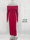 Fashion Knit Long Dress Off-Shoulder Female Ribbed Loose High Waist Elegant Autumn Party Dress Ladies Knitwear Maxi Dress