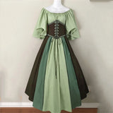 Pbong  Halloween Costumes for Women Medieval Retro Contrasting Color Slim Swing Dress One-word Shoulder Dress Love Live Cosplay