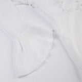 Flare Sleeve White Mesh Ruffles Dress