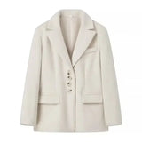 New Women's Collar Plush Jacket Elegant Loose Chic Coat Winter Thicken Fashion Office Ladies Warm Button Jacket