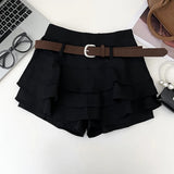 Tiered Ruffle Mini Skort with Belt Built-in Shorts High Waist A-line Short Skirts Women Teen-girl Summer Y2K Beach Vacation