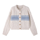 Fair Isle Cardigan for Women Comfy Cable Knit Button-up Sweater Jacket Cozy Knitwear Teen-girl Fall Winter Vintage Outfit