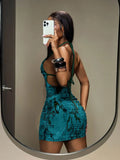 Pbong  Green Tie-Back Mini Dress with Cutout Detail and Ruched Skirt