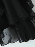 Pbong  Spaghetti Strap Bodycon Short Dresses for Women V Neck Sleeveless High Waist Patchwork Lace Mesh Hem Dress Female