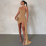 Khaki Mini Strapless Dress Summer Black Bright Silk Corset Bodycon Dress for Women Sexy Backless Evening Party Club Outfits