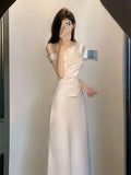 Pbong  Sexy Skew Collar Maix Dress for Women Slim Waist Sleeveless Robe Femme Temperament Bodycon Y2k Dresses