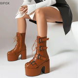Brand New Big Size 43 Platform Gothic Cool Street Cosplay Halloween Gift Zipper Chunky High Heels Motorcycles Boots Shoes Woman
