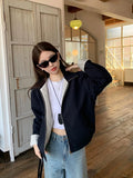 Striped Vintage Y2K Jacket Women Design Double Sided Wear Loose Streetwear Coat Casual American Fall Winter Long Sleeve Top