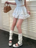 Coquette White Lace Short Skirt Ruffle Women Sweet Bow Kawaii Mini Skirts Patchwork Layered A-line Aesthetics Skirt