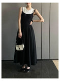Knit Patchwork Pleat Long Dress Round Neck A-line Fashion Women Dress2025 New Sleeveless Loose Vestidos Chic Female Clothing