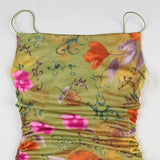 Vintage Spaghetti Strap Flowers Printing Skinny Dress