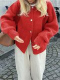 Pbong  Women's Knit Outerwear Solid Color Cardigan Fuzzy Long Sleeve Button Down Sweater Soft Knit Tops
