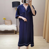 Pbong  Women Summer New Sleep Dress Short Sleeve 100Kg Modal Long Nightdress With Pocket Plus Size Sleepwear Loose Home Clothes