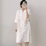 Pbong  Plaid Shirt Skirt Long Nightgown Spring Summer New Women's Sleepwear Homewear Elegant Cardigan Nightdress Lingerie Loungewear