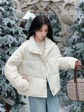 Dot Sweet Warm Parkas Women Long Sleeve Retro Winter Thick Cute Cotton Coat Casual Stand Collar Pockets Korean New Jacket