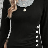 Pbong  T-shirt Women's Large Knitted Casual Solid Color