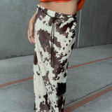 Animal Pattern Printed Midi Skirt Women Summer Fashion Belt  A-Line Long Skirt Vintage High Waist Female Chic Lady Skirts 2025