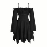 Women's Dresses Autumn Halloween Contrast Color Asymmetrical Hem Flounce Trim Lace Up Long Sleeve Off Shoulder Mini Dre