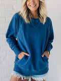 Pbong  Sweatshirt Ladies Clothes Round Neck Autumn Winter New Pullover Women's Pocket Rib Decoration Long Sleeve New