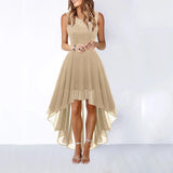 Pbong  Spring Summer Hollow out Waist Cinched Lace Evening Dress Midi Skirt Sleeveless round Neck Polyester Fabric Empire Waist