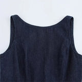 Sleeveless A-line Pleat Denim Short Dress New Navy Blue O Neack Zipper Fashion Summer Dress Streetwear Woman Clothing