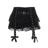 Lace Layered Mini Skirts Y2K Aesthetic Sexy Eyelet Short Shirt Women Summer New Fashion Gothic Skirt Streetwear
