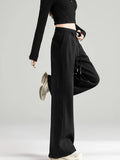 Preppy Style Black Sweatpants Women Vintage High Waist Loose Straight Pant Korean Casual Fall Lace Up Wide Leg Trousers New
