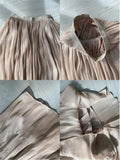 French Elegant Solid Silky Shiny Long Skirt Fashion Elastic Waist Satin Pleat Women Dress Spring Korean Chic A-line Ladies Skirt