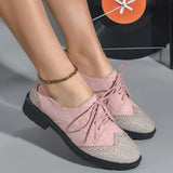 Pbong  High Quality Pink Low Heels Shoes Women Round Toe Patchwork Lace-up Designer Loafers Comfortable Oxford Ladies Shoes