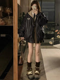 Maillard Fashion PU Leather Jacket With Lambswool Coat Both Sides Female Y2K Winter New Velvet Locomotive Cotton-padded Jacket