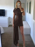 Women Fashion Irregular Pleated Tassels Mini Dress Elegant Turtleneck Sleeveless High Waist Vestidos New Party Club Dresses