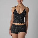 Pbong  Europe American Simple Pink Light Thin Lace Strap Tank Top Flat Corner Lace Underwear for Women Comfortable Stretchy Short Sets