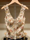 Y2k Japanese Style Hot Girl Slim Tanks 2000s Harajuku Vintage Sexy Camis Summer French Elegant Print Floral Sleeveless Tops Chic