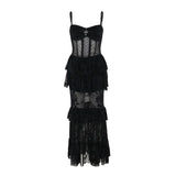 Gothic Dress Autumn New Sexy Long Dress Halloween Dark Style Elegant Mesh Strap Dress for Women
