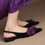Flower Heeled Sandals Women's Pointed Toe Elegant Heels Shoes New Sexy Slingback Slippers Suede Fashion Party Mujer Sandalias