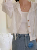 Pbong  Vertical Stripe Blouses for Women's Hooded Drawstring Shirts Casual Fashion Korean Long Sleeve Vintage Sun Protection Tops
