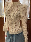 Tossy Summer Lace Printed Shirts Tops Female Hollow Out Fashion Commute Vintage See-Through Blouse Women's Lace Shrug Shirts New