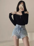 Pbong  Y2k Sexy Slash Neck Women Vintage Tshirts Temperament Chain Bodycon New Tops Long Sleeve Tunic All Match T-shirt