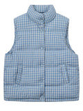 Cute Blue Plaid Puffy Vest Women Loose Vintage Sleeveless Warm Thick Winter Sweet Vest Coat Korean Preppy Style Outwear Top
