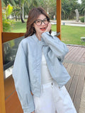 Sweet Biker Pu Jacket Women Vintage Preppy Style Big Pockets Short Coat Casual Korean Long Sleeve Retro O Neck Cute Tops